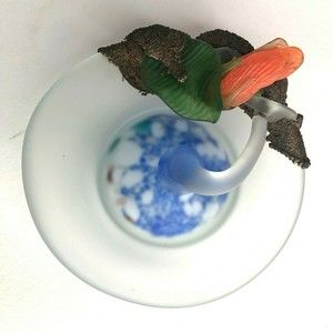 Filip Ravert Sculptural Art Glass Ashtray Bowl Applied Bronze & Floral Accents